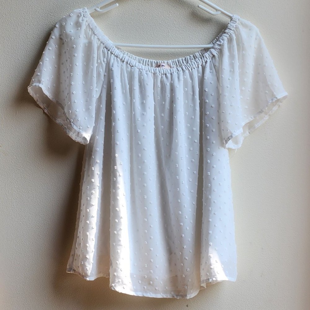 Francesca's Collections "Mi Ami" White Popcorn Stitch Semi-Sheer Blouse Size XS